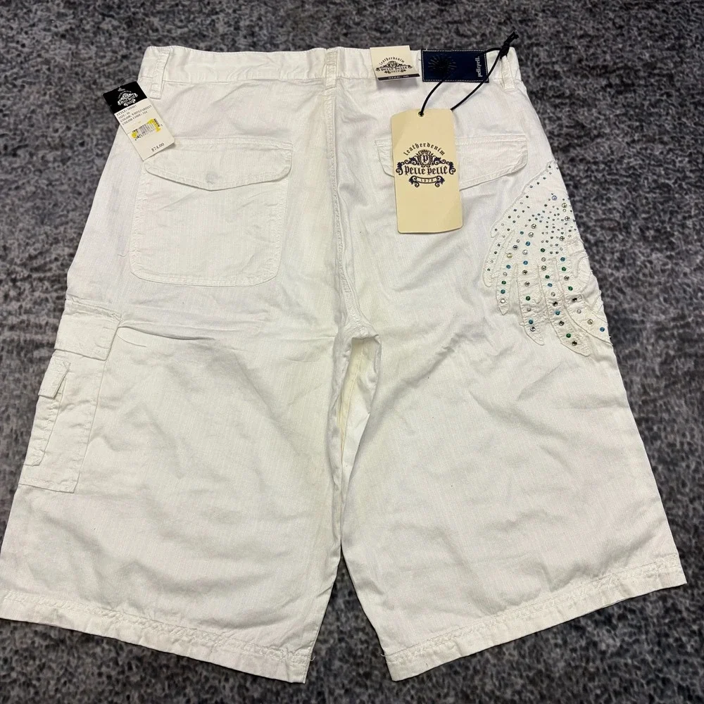 NWT Vintage Pelle Pelle Cargo Shorts Mens 36 White Baggy Hip-Hop Skater Y2K